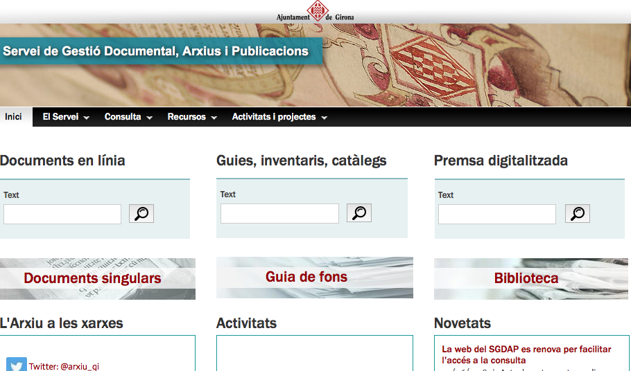 La web del Servei de Gestió Documental, Arxius i Publicacions de l’Ajuntament de Girona es renova