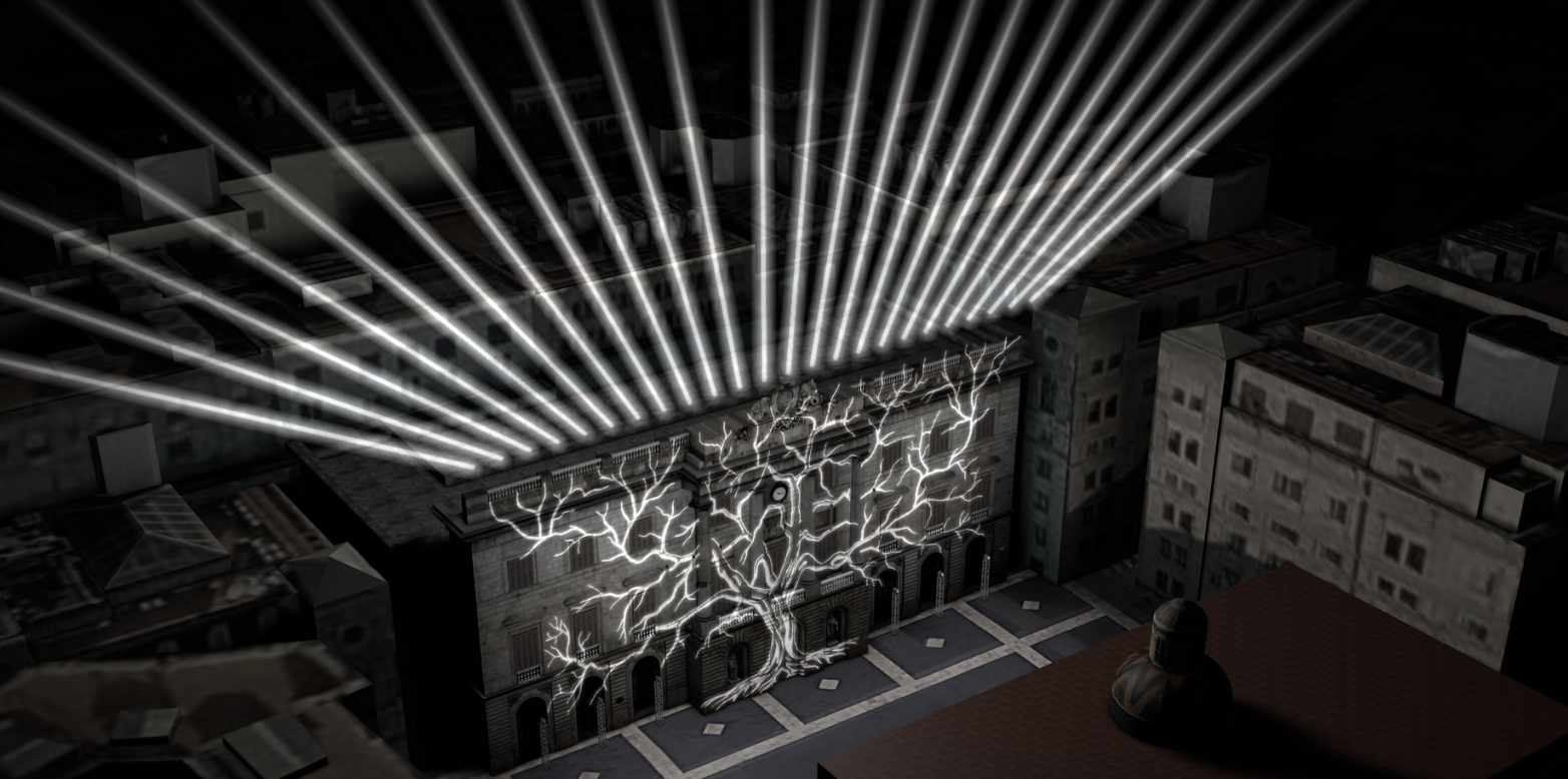 Xavi Bové dirigeix una instal·lació de vídeo-mapping a la façana de l\'Ajuntament
