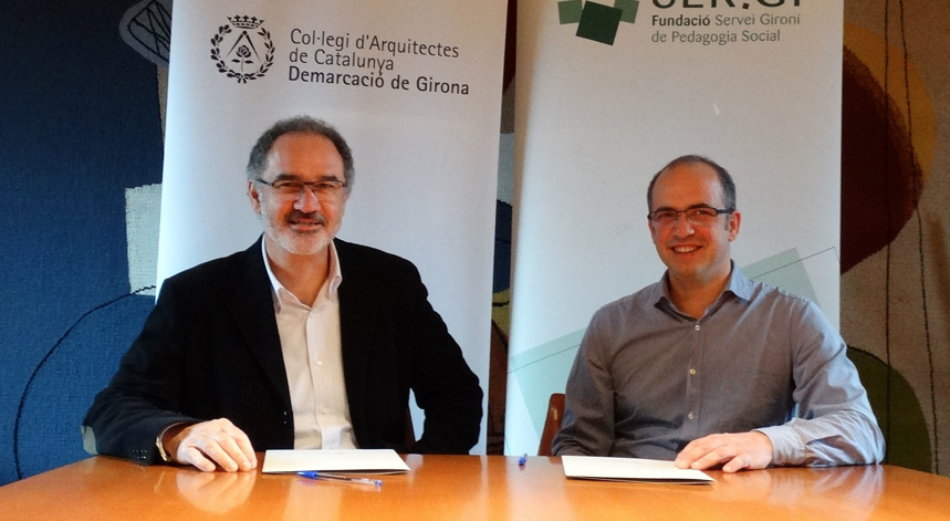 Signatura d\'un conveni entre el Col·legi d\'Arquitectes i la fundació Ser.Gi