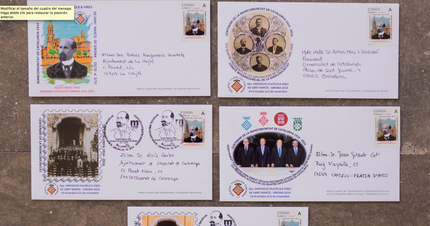 Presentació del segell i mata-segells dedicats a la Mancomunitat de Catalunya i a Agustí Riera