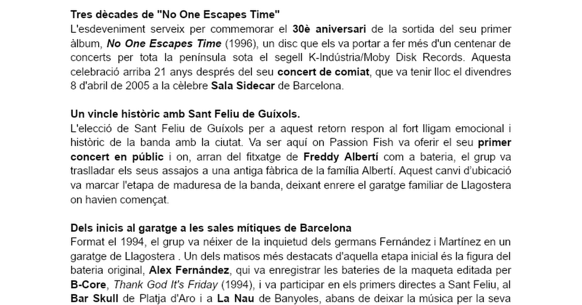Concierto especial de Passion Fish en Sant Feliu de Guíxols